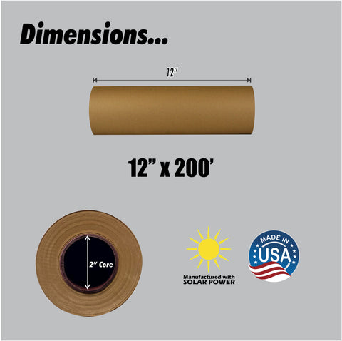 Brown Kraft Paper Roll | 12" x 200' (2400") | Best Paper for Gift Wrapping, Art & Crafts, Bulletin Boards, Packing, Table Runner, and Floor Covering | Made in USA - 0