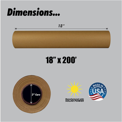 Brown Kraft Paper Roll | 18" x 200' (2400") | Best Paper for Gift Wrapping, Art & Crafts, Bulletin Boards, Packing, Table Runner, and Floor Covering | Made in USA - 0